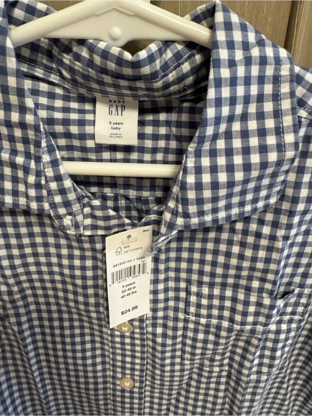 Baby Gap Blue and White Gingham Short-Sleeve Button-Up Shirt